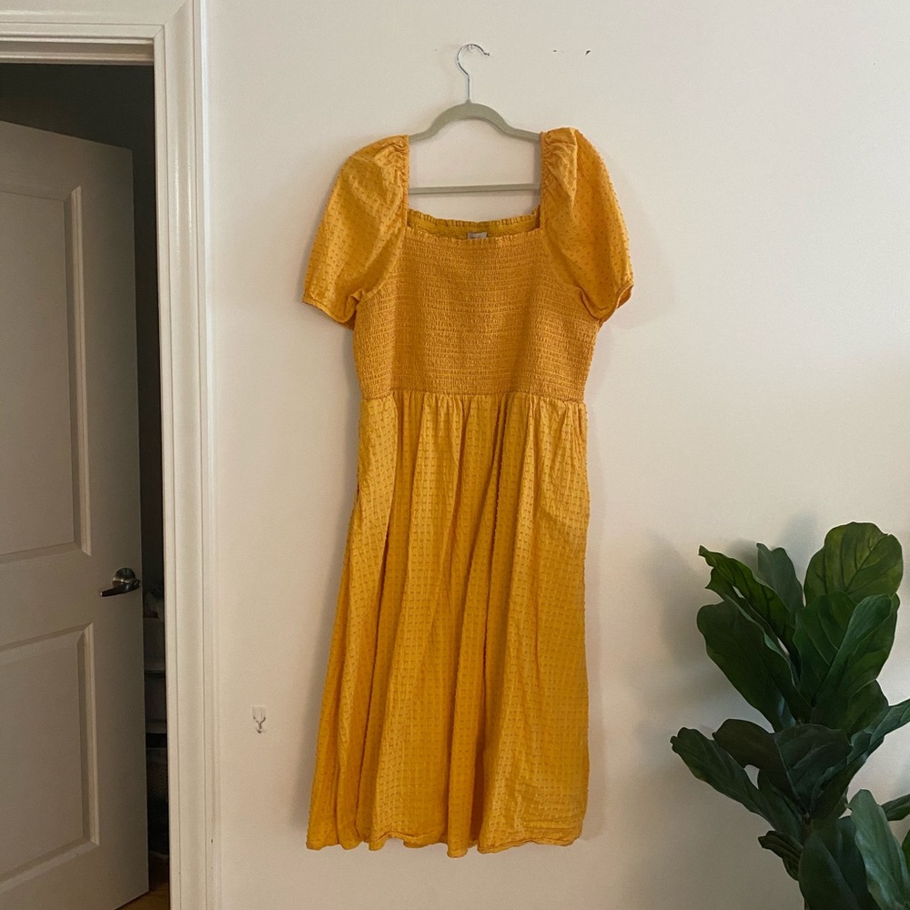 LOFT Yellow Puff Sleeve Dress